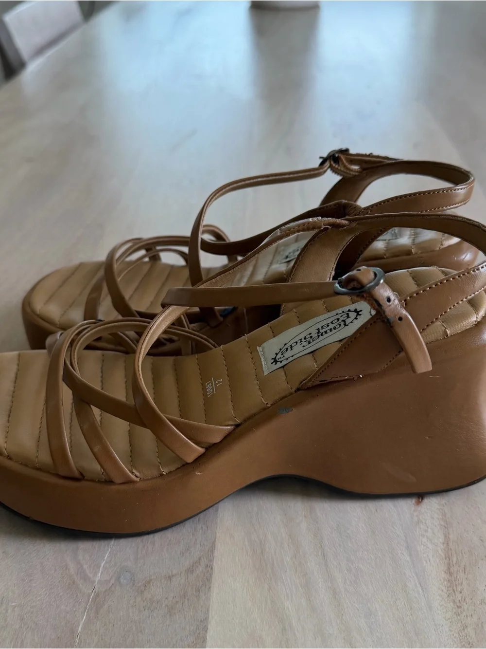 Vintage 90s Y2K Lower East Side Wedge Sandals Chunky Tan Women’s Size 8.5